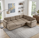 Bonzy Home Modular Corduroy Sectional Sofa with Pull Out Sleeper, Convertible L-Shaped Couch, Free Combination Upholstered Sofa Bed for Living Room