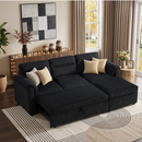 Bonzy Home Modular Corduroy Sectional Sofa with Pull Out Sleeper, Convertible L-Shaped Couch, Free Combination Upholstered Sofa Bed for Living Room