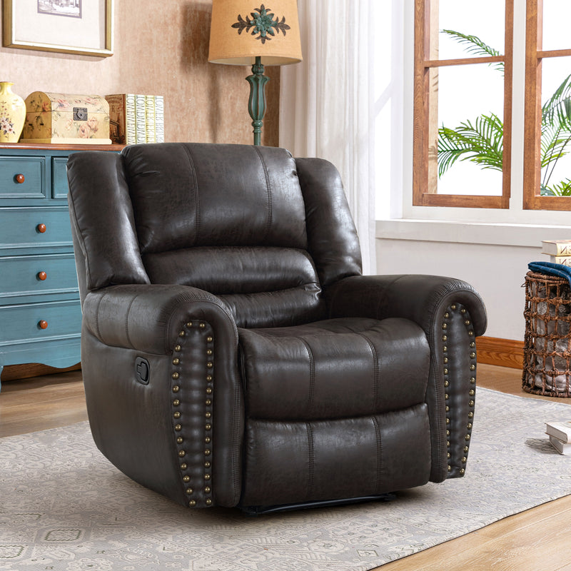 Bonzy Home Manual Recliner Faux Leather Single Reclining Chair Sofa for Living Room Bedroom, Black