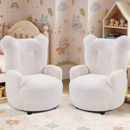 Bonzy Home Beige Bear Ear Kids Armchair Set of 2, Teddy Fleece Upholstered Reading Sofa Chair, Thick Cushion Small Lounge Accent Chair for Bedroom Nursery Living Room