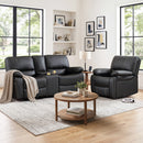 Bonzy Home Faux Leather Recliner Sofa Set, 2-Piece Manual Reclining Loveseat & Single Chair with Contrast Stitching & Cup Holders for Living Room, Black