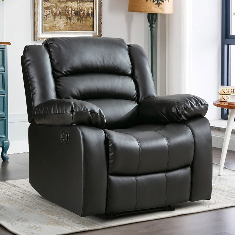 Bonzy Home Recliner Comfortable Arms and Back Faux Leather Single Reclining Chair Sofa for Living Room Bedroom, Black