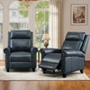 Bonzy Home Genuine leather Recliner Push Back Recline Chair with Classic and Traditional Armrests inlaid with Vintage Rivets, Navy, Set of 2