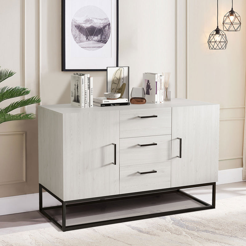 Bonzy Home Kitchen Storage Sideboard, 47 Inch Sideboards and Buffet Tables with Storage and Adjustable Shelve, White