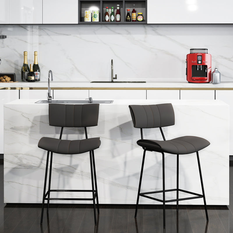 Bonzy Home Bar Stools Set of 2 Modern Faux Leather Barstools with Metal Legs and Footrest, Bar Chairs for Kitchens Gray