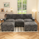 Ebello 5-Piece Modular Sectional Sofa Set, Corduroy Convertible Couch with Multifunctional Storage Ottoman & Side Table for Living Room, Gray