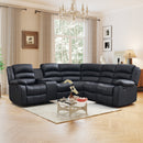 Ebello Faux Leather L-Shaped Reclining Sectional Sofa Couch, 5-Seater Manual Recliner Sofa set with Storage and Cup Holders for Living Room and Home Theater, Black
