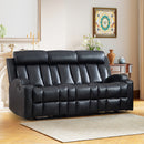 Bonzy Home Reclining Sofa for Living Room, Extra Wide Modern Overstuffed 3 Seat Recliner Manual Sofa Chair, PU Leather and Padded Seat, Black