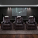 Bonzy Home Electric Recliner Chair Set of 3, Leather Home Theater Seating, Living Room Chair with USB Ports and Cup Holders Brown