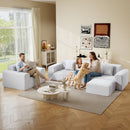 Ebello 2 Pieces Sectional Sofa Set, Oversized Chenille Accent Chair, 3-Seater Convertible Modular Couch Set with Removable Pillows & Ottoman for Living Room, No Assembly Required, Beige