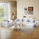 Ebello 2 Pieces Sectional Sofa Set, Oversized Chenille Accent Chair, 3-Seater Convertible Modular Couch Set with Removable Pillows & Ottoman for Living Room, No Assembly Required, Beige