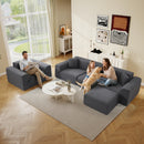 Ebello 2 Pieces Sectional Sofa Set, Oversized Chenille Accent Chair, 3-Seater Convertible Modular Couch Set with Removable Pillows & Ottoman for Living Room, No Assembly Required, Gray