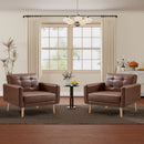 Bonzy Home Tufted Accent Arm Chair — PU Faux Leather Upholstered Mid-Century Modern Club Chair with Solid Wood Legs