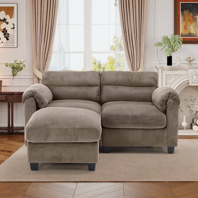 Bonzy Home Modern Loveseat with Ottoman Modular Sectional Sofa Couches for Living Room Entertaining Guests or Relaxing Alone for Small Spaces Apartment Brown