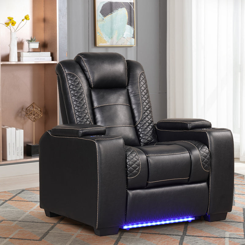 Bonzy Home Electric Recliner with USB Ports and Cup Holders Home Theater Seating Reclining Chair Hidden Arm Storage Black