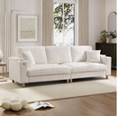 Bonzy Home 100'' Modern Corduroy Sofa with USB Charging Ports, 3-Seater Couch with Hidden Storage, Overstuffed Backrests, and Throw Pillows White