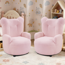 Bonzy Home Pink Bear Ear Kids Armchair Set of 2, Teddy Fleece Upholstered Reading Sofa Chair, Thick Cushion Small Lounge Accent Chair for Bedroom Nursery Living Room
