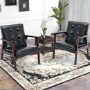 Bonzy Home Accent Chair Set of 2 Mid Century Modern PU Leather Armchair with Wood Frame for Living Room Bedroom Study Room, Easy Assembly, Black