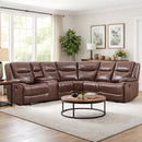 Bonzy Home Genuine Leather Manual Reclining Sectional Sofa, Corner Sectional Couch with Storage Console, Hidden Cup Holders & Extra Wide Footrest for Living Room, Brown