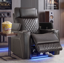 Bonzy Home Electric Power Recliner Chair with Adjustable Headrest, Faux Leather Home Theater Seating with USB Charging Port, LED Lighting, Cup Holders & Hidden Arm Storage, Brown