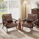 Bonzy Home Mid-Century Modern Accent Chair Set of 2, PU Leather Armchairs with Solid Wood Frame & Removable Cushions, Reading Chairs for Living Room Bedroom, Brown