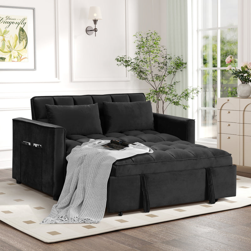 Bonzy Home Convertible Sofa Bed Versatile Velvet Sofa Pullout Bed 55" Velvet Sleeper Loveseat, Black