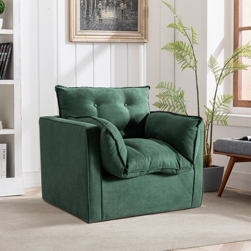 Ebello Mid-Century Modern Upholstered Linen Fabric Single Swivel Sofa