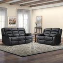 Black Faux Leather Power Recliner Loveseat + Three-Seat Sofa Set