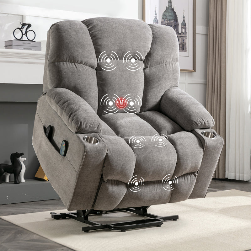 Bonzy Home Oversized Power Lift Recliner,Elderly Lift Chair with Heat Therapy and Massage Function,Remote Control,Side Pocket,Living Room, Gray