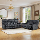 Bonzy Home Fabric Recliner Sofa Set — Reclining Loveseat & 3-Seat Sofa with Center Storage, Cup Holders & Wide Backrests, Gray