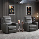 Bonzy Home Power Electric Recliner Set of 2, Home Theater Seating Chairs with Cup Holders, USB Port & Hidden Storage, PU Leather Movie Recliner for Living Room Media Room, Gray