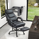 Bonzy Home Reclining Office Chair with Footrest, Ergonomic High Back Executive Chair, Adjustable Height, Lumbar Pillow, PU Leather, Quiet Wheels, Black