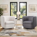 Bonzy Home Two-Tone 360° Swivel Accent Chair, Modern Upholstered Barrel Chair with Contrast Color, Comfy Swivel Armchair for Living Room Bedroom, White/Gray