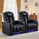Ebello 35" Wide Adult Man Cave Breathable Leather Argyle Home Theater Individual Seat Recliner Chair with Armrest Storage and LED, Black(Set of 2)