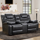 Bonzy Home Faux Leather Manual Loveseat Recliner with Center Console, Hidden Storage & Cup Holders – Dual Reclining Sofa Chair for Living Room & Meeting Room