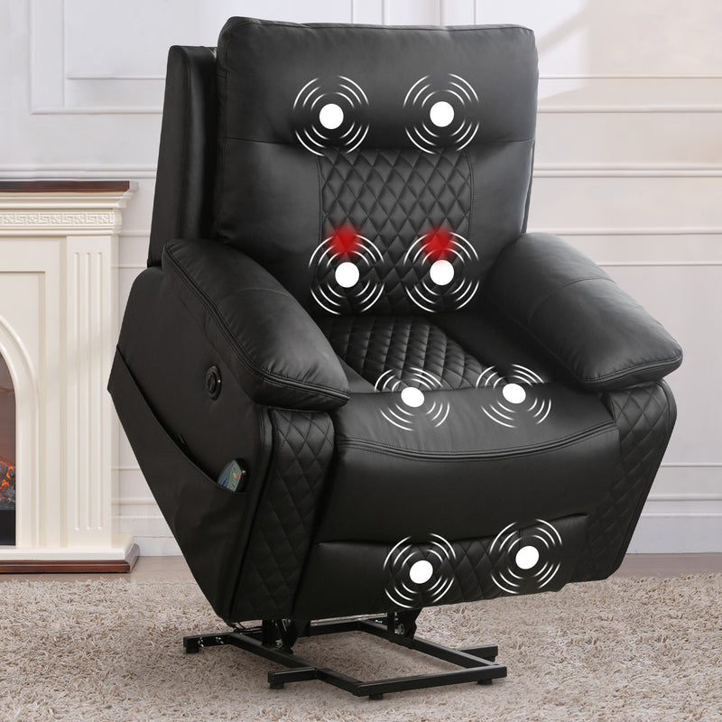 Bonzy Home Power Lift Recliner with Heat & Massage Elderly Big Man Chair Sofa Side Pockets and Hidden Cup Holders Sturdy Frame Black