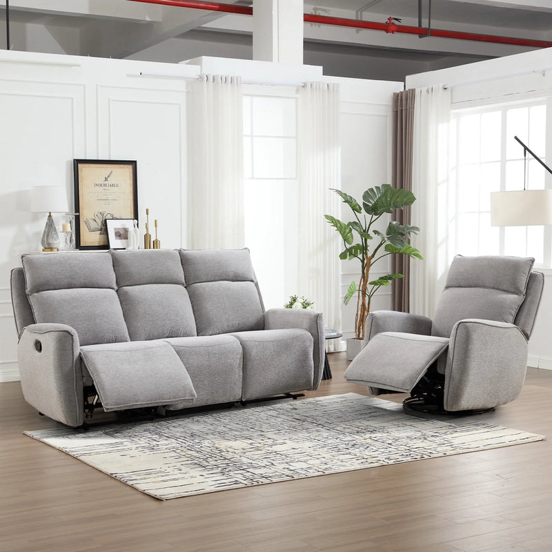 Bonzy Home Fabric Manual Recliner Sofa Set — Single Recliner & 3-Seat Manual Reclining Sofa for Living Room