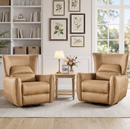 Bonzy Home Swivel Rocker Recliner Set of 2, Power Electric Recliners with Highly Enveloping Backrest Rocking Recliner Chair Leathaire Reclining Sofa for Living Room, Camel