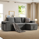 Ebello 4-in-1 Futon Sofa Bed, Chenille Modular L-Shaped Sectional Sofa with Pullout Bed, Movable Ottoman & Hidden Storage for Living Room, Gray