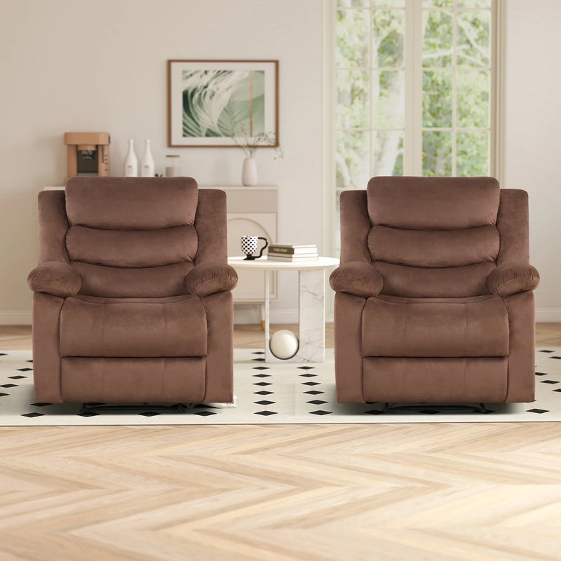 Bonzy Home Recliner Chairs Set of 2 for Living Room Overstuffed Breathable Fabric Reclining Chair Manual Sofa Brown