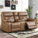 Bonzy Home Genuine Leather Power Loveseat Recliner, Modern Recliner Sofa with Center Console & Adjustable Backrest, USB & Type-C Ports, Cup Holders & Hidden Storage, Saddle Brown