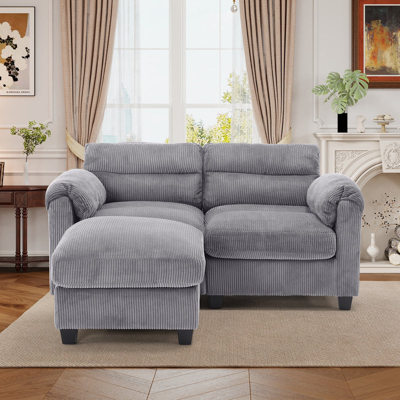 Bonzy Home Modern Loveseat with Ottoman Modular Sectional Sofa Couches for Living Room Entertaining Guests or Relaxing Alone for Small Spaces Apartment Gray