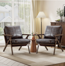 Bonzy Home Mid-Century Modern Accent Chair Set of 2, PU Leather Armchairs with Solid Wood Frame & Removable Cushions, Reading Chairs for Living Room Bedroom, Espresso