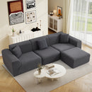 Ebello Oversized Chenille Sectional Sofa, 3-Seater Convertible Modular Couch with Removable Pillows & Ottoman for Living Room, No Assembly Required, Gray