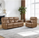 Bonzy Home Genuine Leather Power Recliner Sofa Set, Single Recliner Chair & 3-Seat Sofa Living Room Sets with USB & Type-C Ports, Cup Holders & Hidden Storage, Saddle Brown