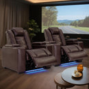 Bonzy Home Electric Power Recliner Set of 2 USB Ports and Cup Holders LED Lighting Home Theater Seating Reclining Chair Adjustable Headrest with Hidden Arm Storage Brown