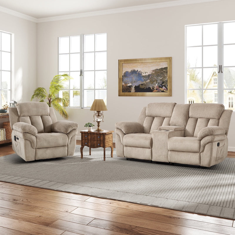 Bonzy Home Reclining Living Room Set with Console Electric Power Lift Chair Loveseat Reclining Chair Theater Seating Living Room Furniture Set Cup Holders,Adjustable Backrest Hidden Arm Storage Camel