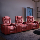 Bonzy Home Overstuffed Power Electric Home Theater Seating PU Leather Reclining Furniture with with USB Ports and Cup Holders and Hidden Arm Storage - Red