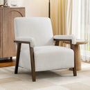 Ebello Mid Century Modern Armchair, Short Plush Fabric Accent Chair with Thick Innerspring Cushion & Solid Wood Frame for Living Room and Bedroom, White