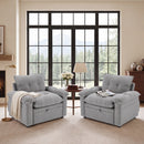 Bonzy Home Set of 2 3-in-1 Pull Out Sofa Bed Chairs, Soft Fabric Convertible Design with Side Storage, Gray